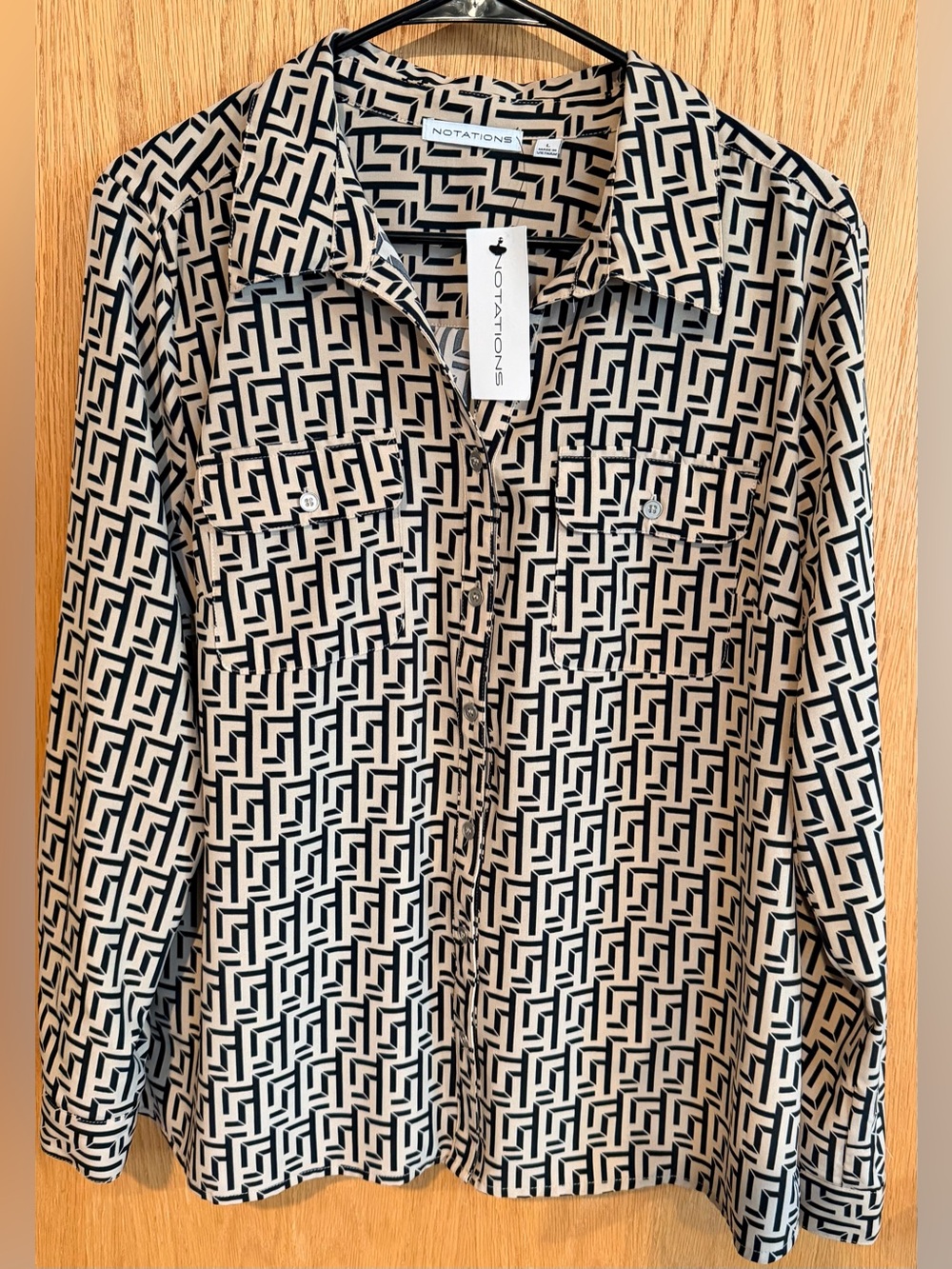 Notations Black and Cream Geometric Button-Down Shirt